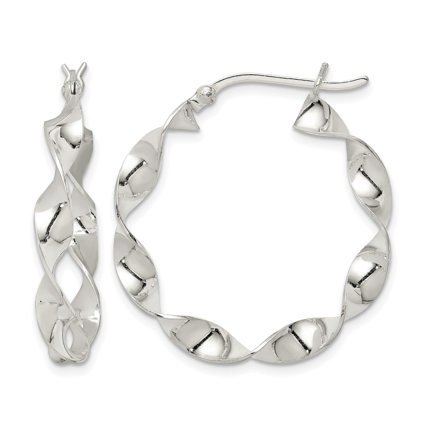 Sterling Silver Twisted 4x30mm Hoop Earrings