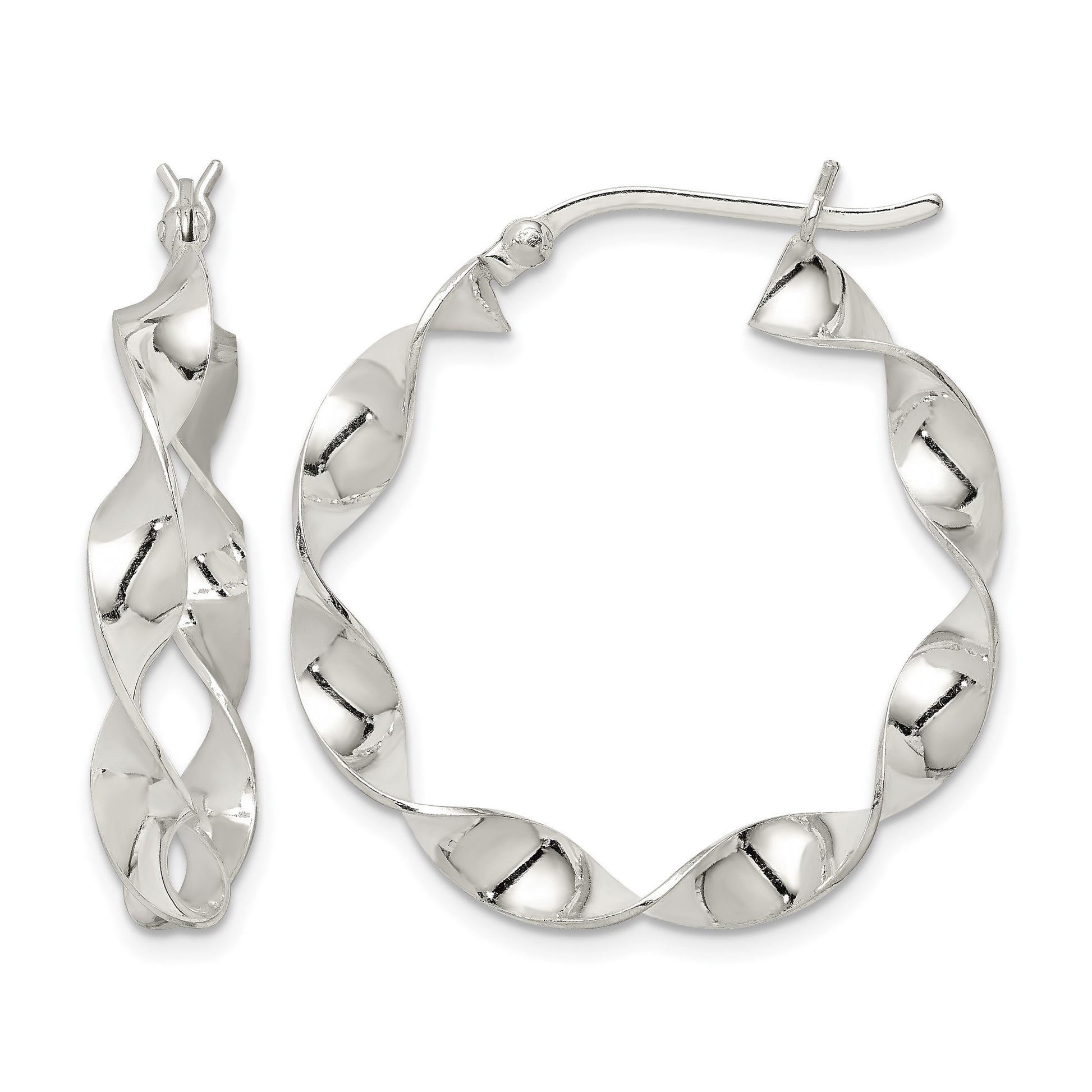 Sterling Silver Twisted 4x30mm Hoop Earrings