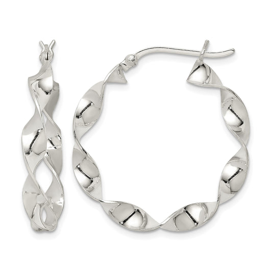 Sterling Silver Twisted 4x30mm Hoop Earrings