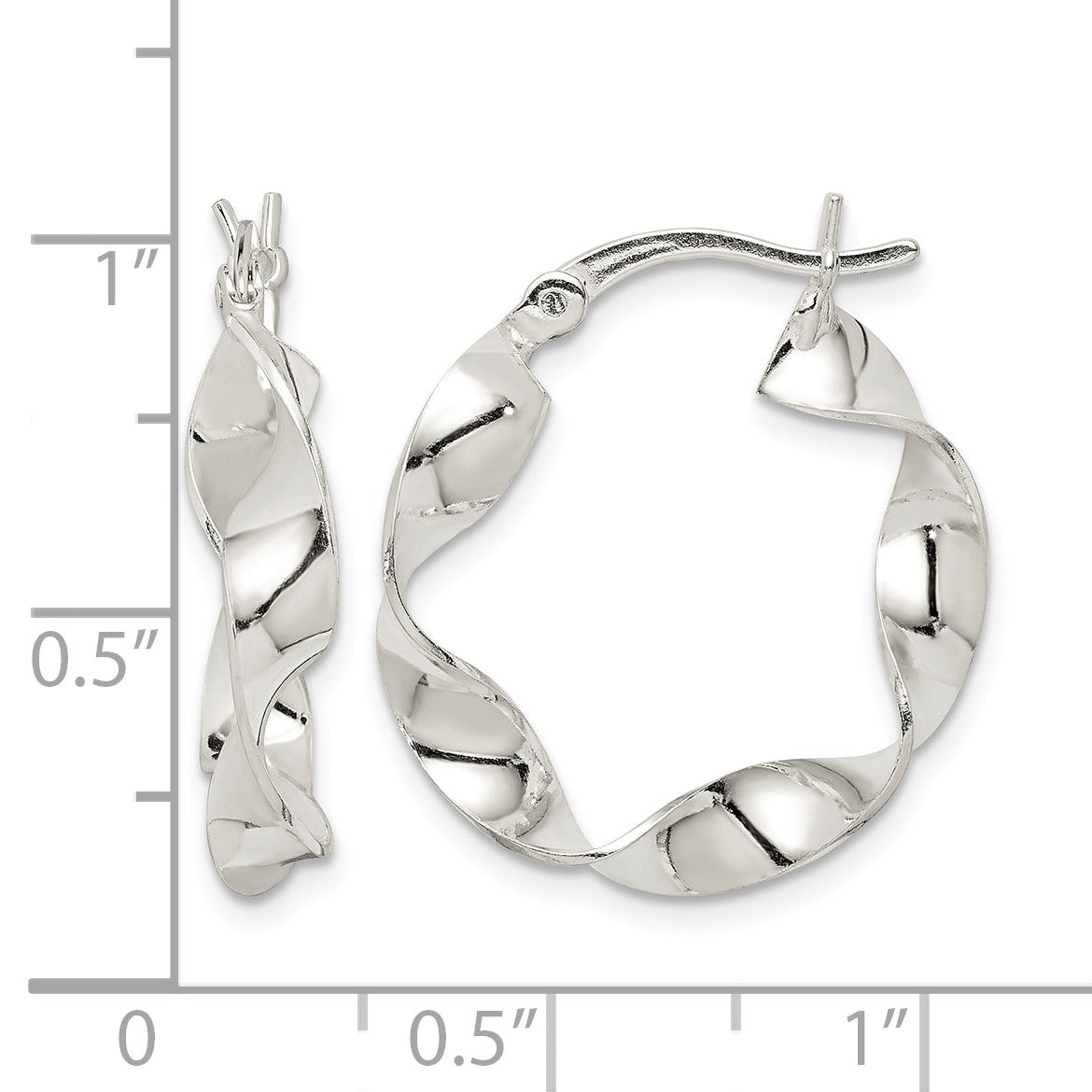 Sterling Silver Twisted 4x22mm Hoop Earrings