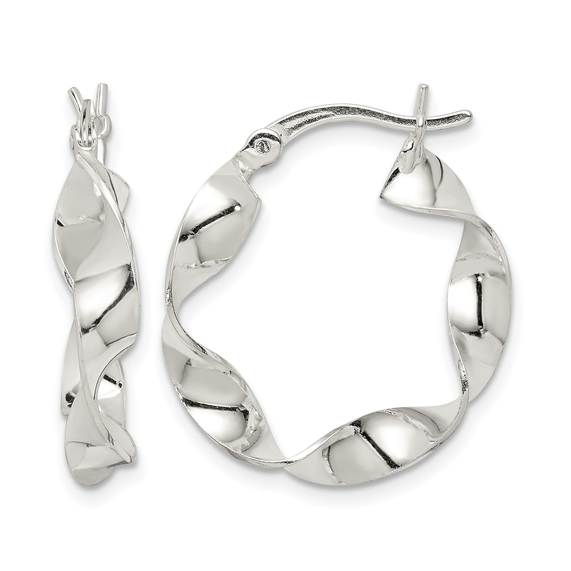 Sterling Silver Twisted 4x22mm Hoop Earrings