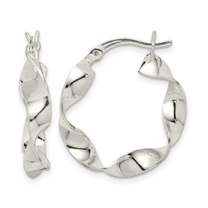 Sterling Silver Twisted 4x22mm Hoop Earrings