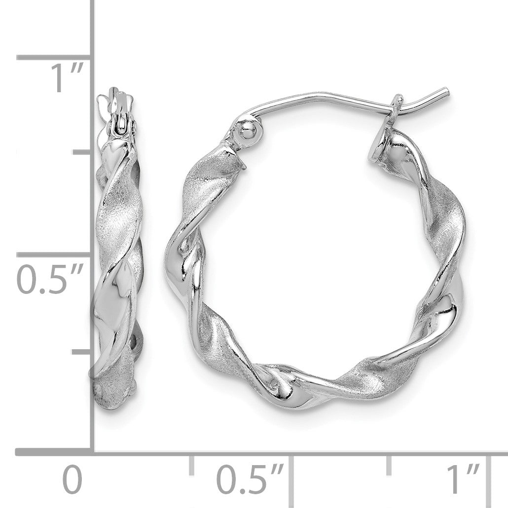 Sterling Silver Rhodium-plated Polish and Satin 2.5mm Twist Hoop Earrings