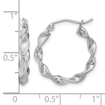Sterling Silver Rhodium-plated Polish and Satin 2.5mm Twist Hoop Earrings
