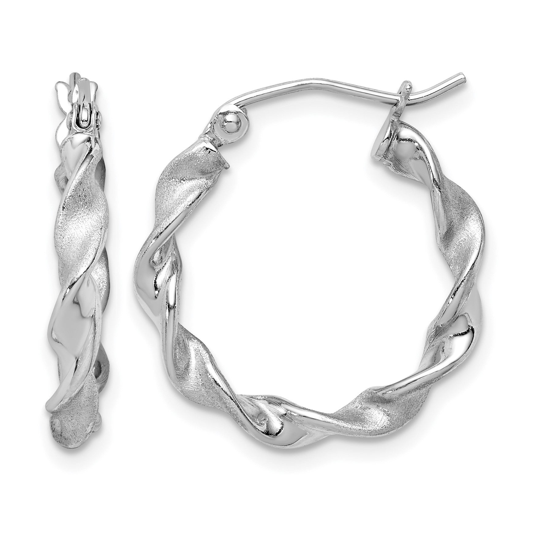 Sterling Silver Rhodium-plated Polish and Satin 2.5mm Twist Hoop Earrings