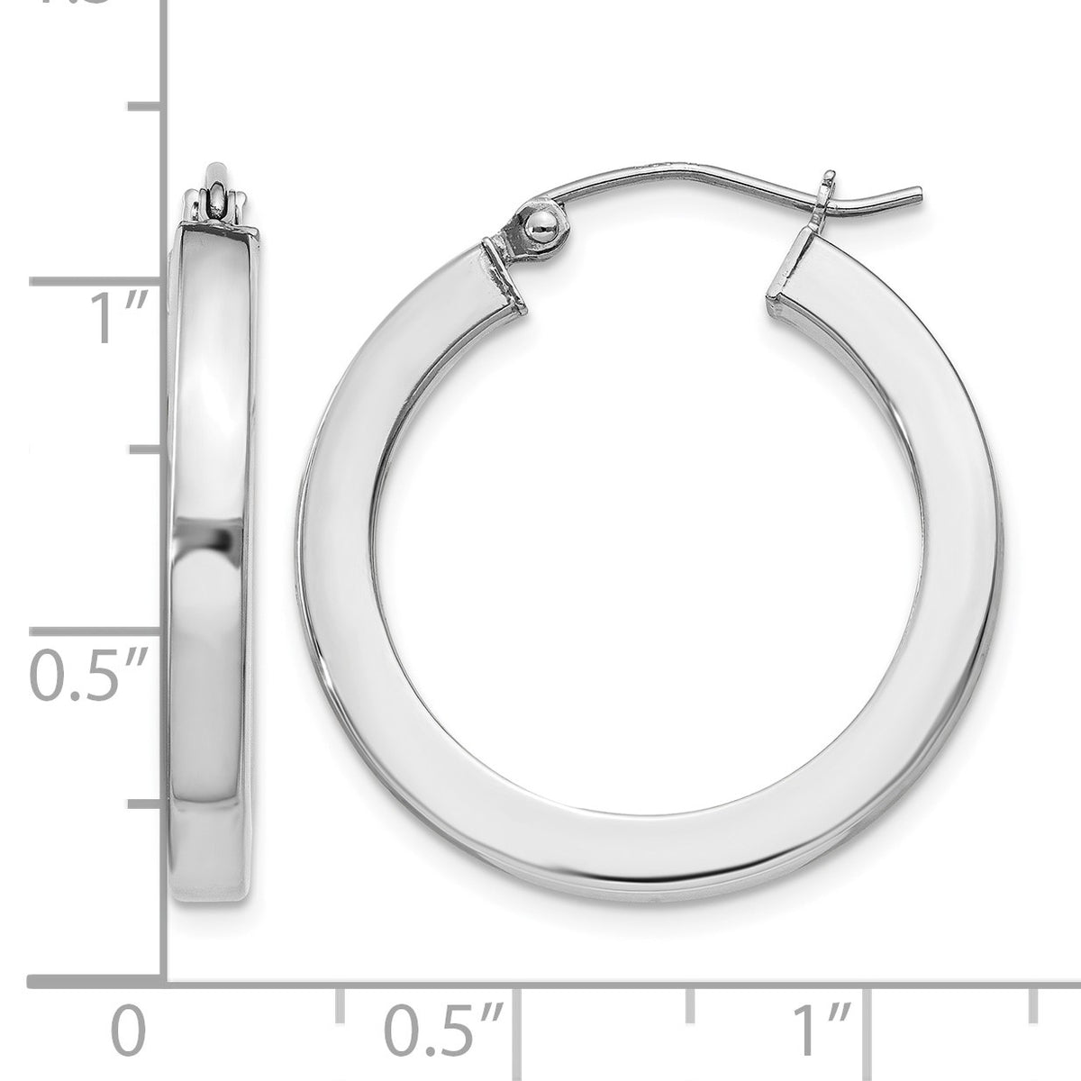 Sterling Silver Rhodium-plated 3x25mm Square Tube Hoop Earrings