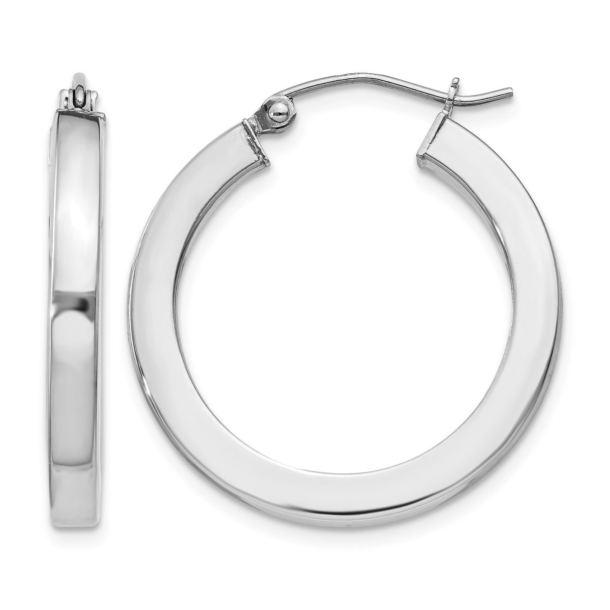 Sterling Silver Rhodium-plated 3x25mm Square Tube Hoop Earrings