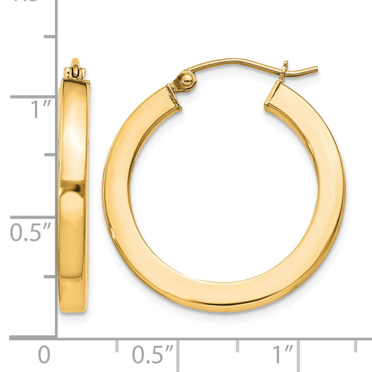 Sterling Silver Flash Gold-plated 3x25mm Square Tube Hoop Earrings