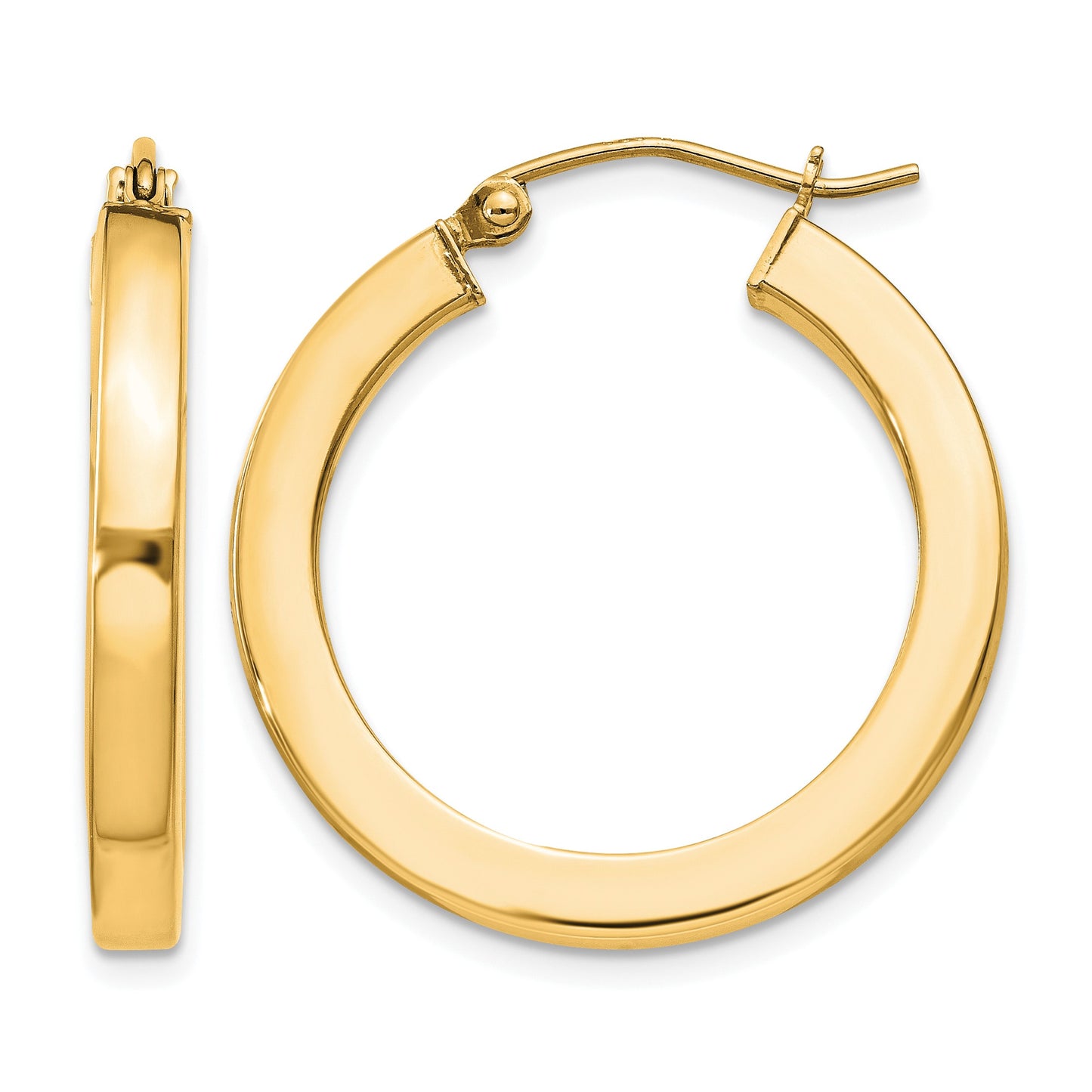 Sterling Silver Flash Gold-plated 3x25mm Square Tube Hoop Earrings