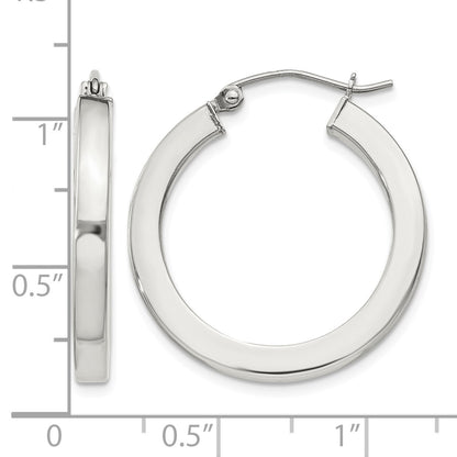 Sterling Silver 3x25mm Square Tube Hoop Earrings