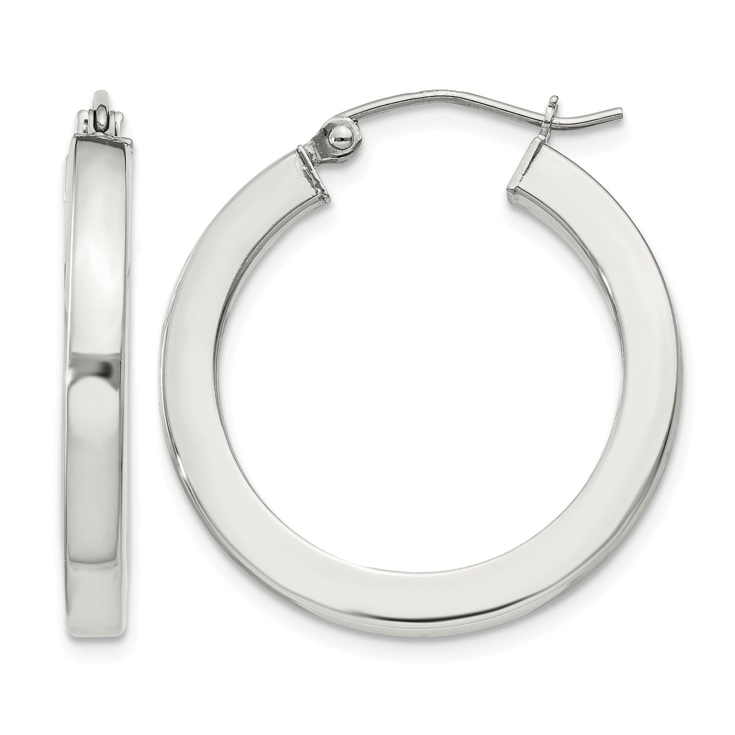 Sterling Silver 3x25mm Square Tube Hoop Earrings
