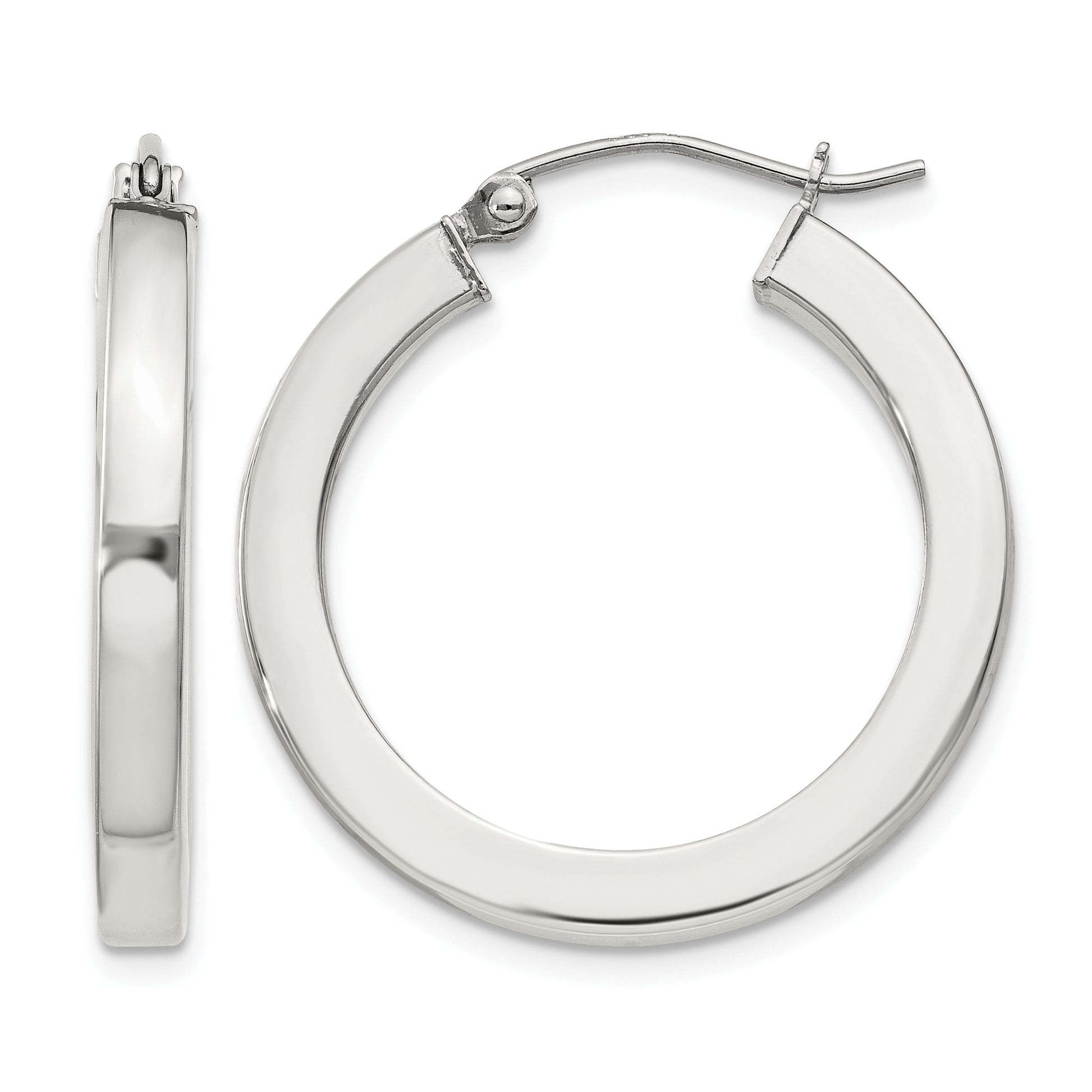 Sterling Silver 3x25mm Square Tube Hoop Earrings