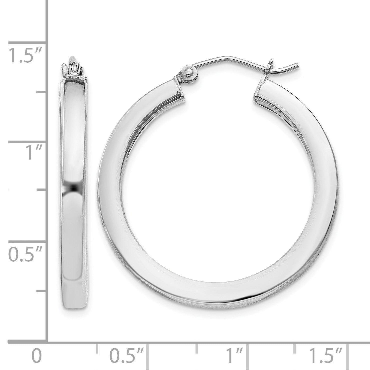 Sterling Silver Rhodium-plated 3x30mm Square Tube Hoop Earrings