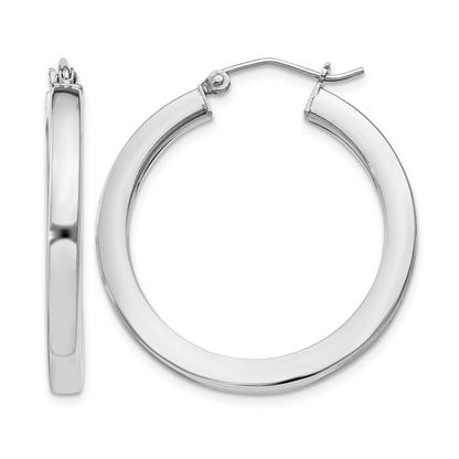 Sterling Silver Rhodium-plated 3x30mm Square Tube Hoop Earrings