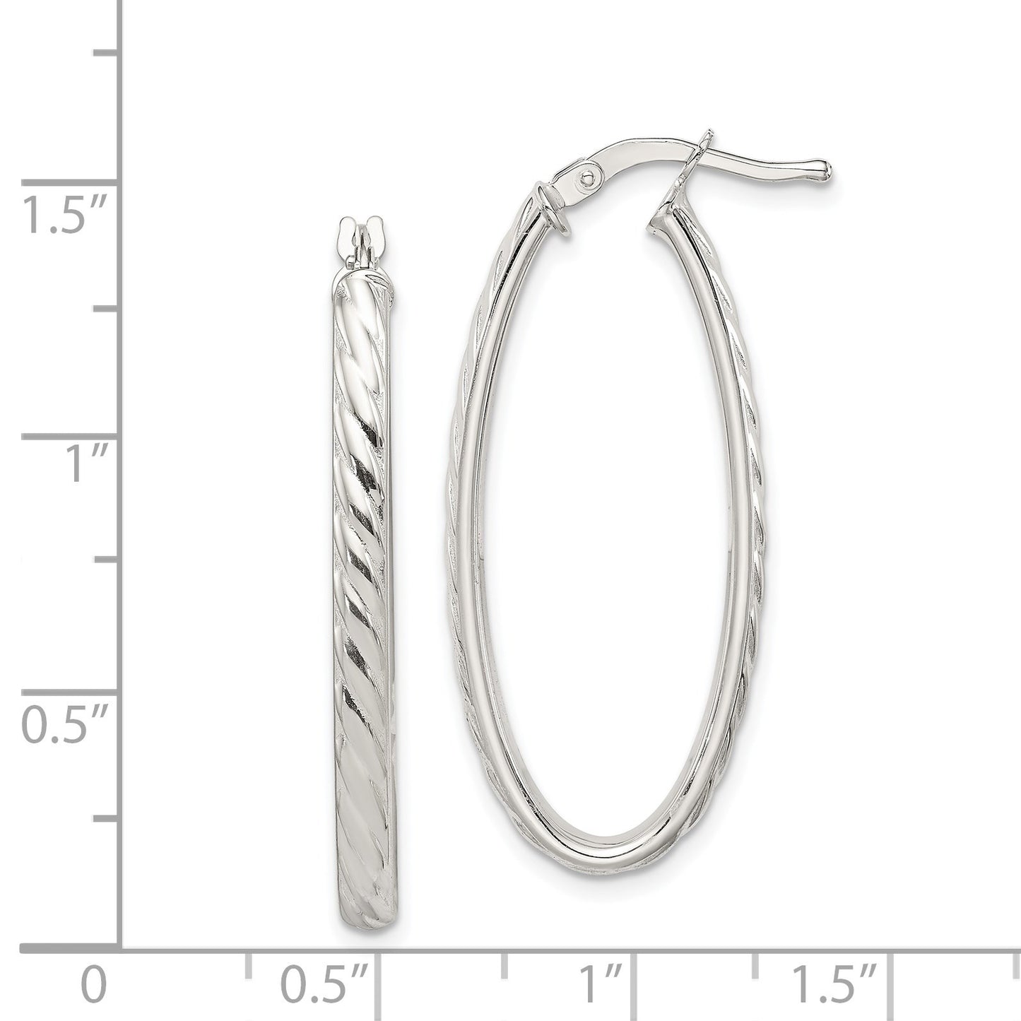 Sterling Silver Rhod-plated Textured 3mm Hollow Oval Hoop Earrings