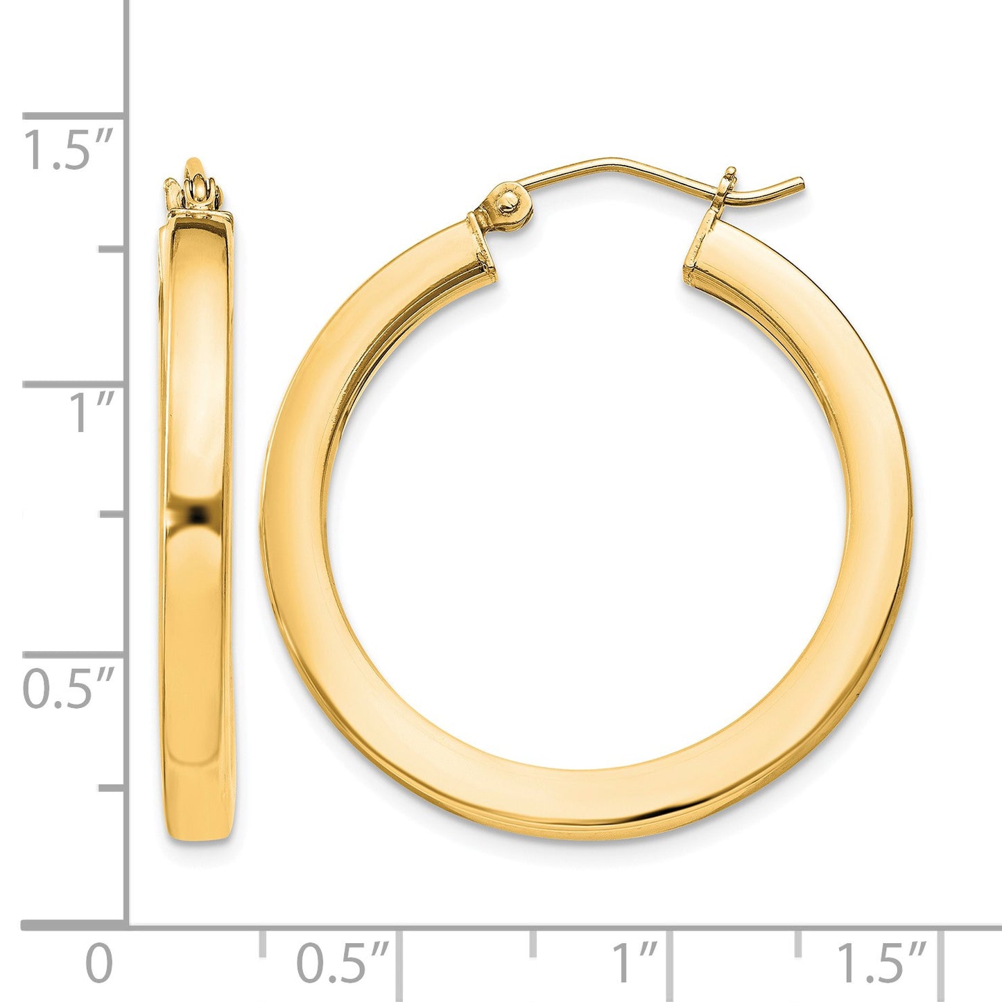 Sterling Silver Flash Gold-plated 3x30mm Square Tube Hoop Earrings