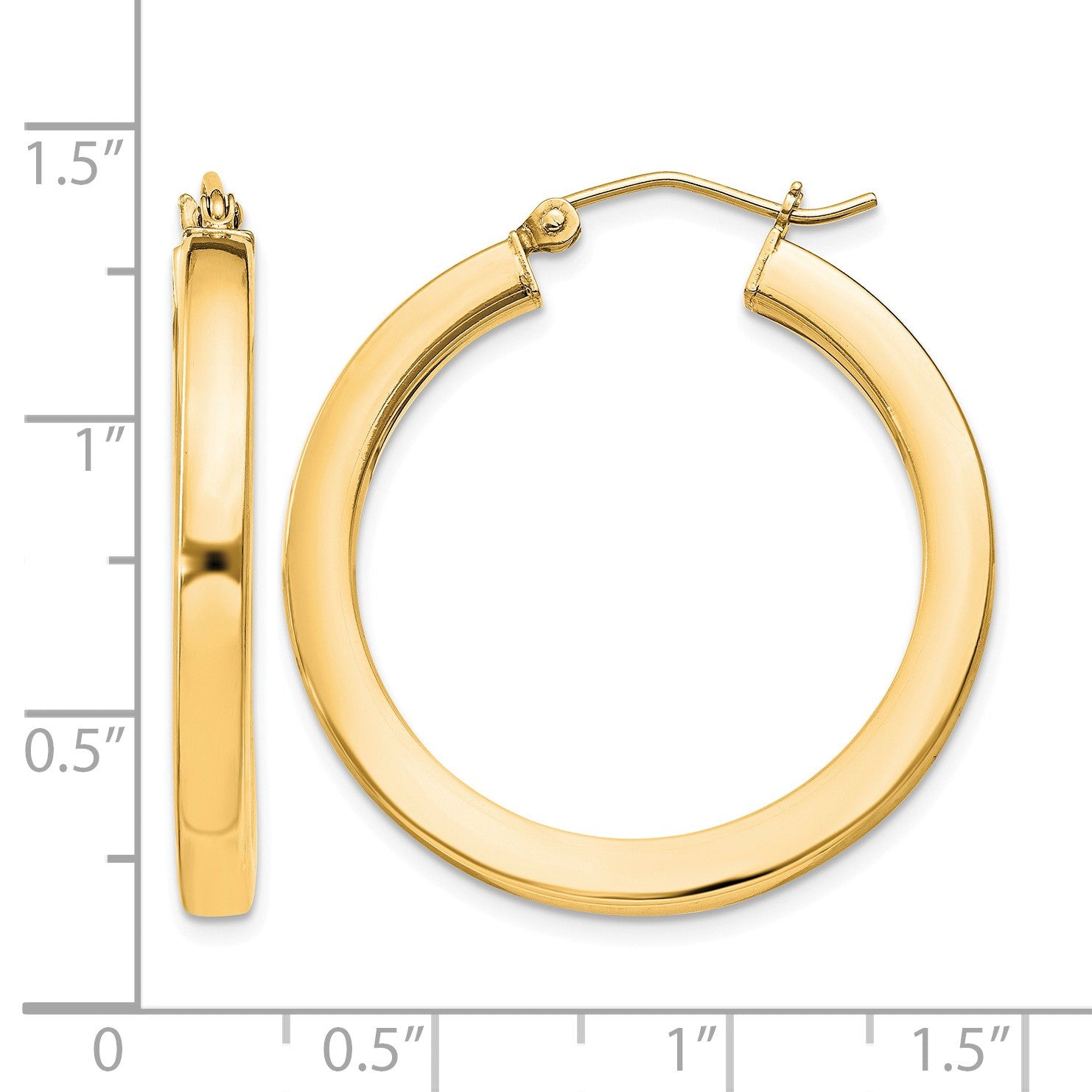 Sterling Silver Flash Gold-plated 3x30mm Square Tube Hoop Earrings