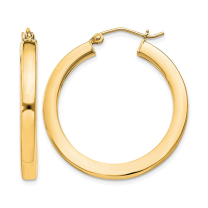 Sterling Silver Flash Gold-plated 3x30mm Square Tube Hoop Earrings