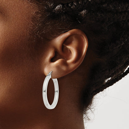 Sterling Silver 3x30mm Square Tube Hoop Earrings