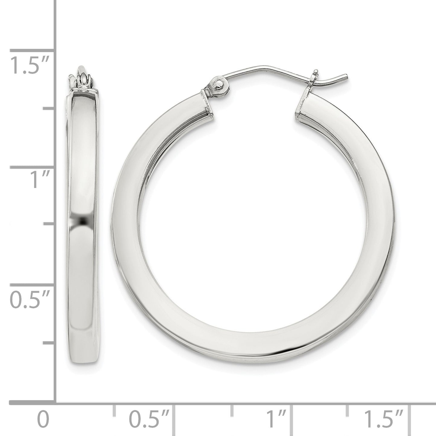 Sterling Silver 3x30mm Square Tube Hoop Earrings