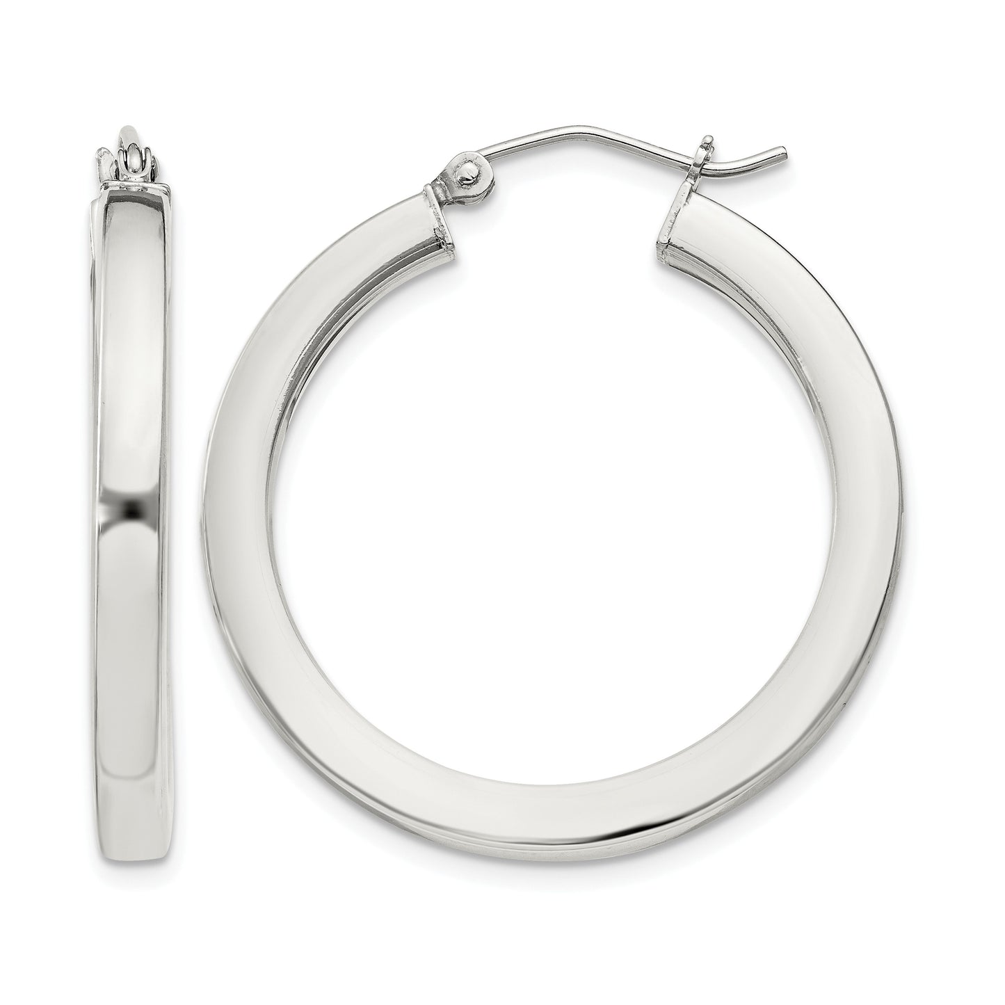 Sterling Silver 3x30mm Square Tube Hoop Earrings
