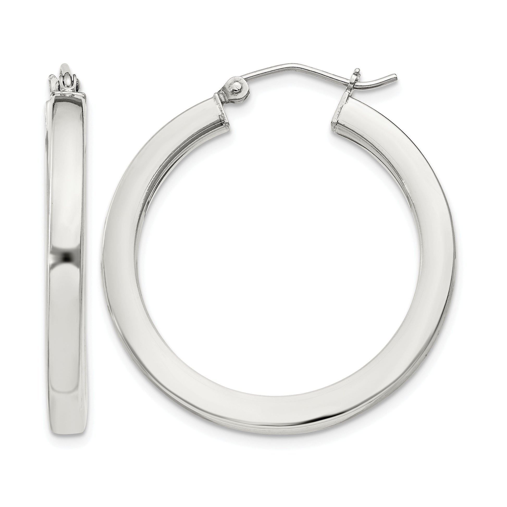 Sterling Silver 3x30mm Square Tube Hoop Earrings