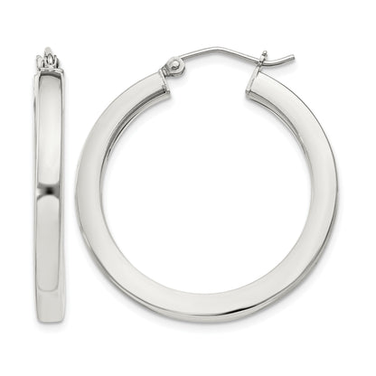 Sterling Silver 3x30mm Square Tube Hoop Earrings