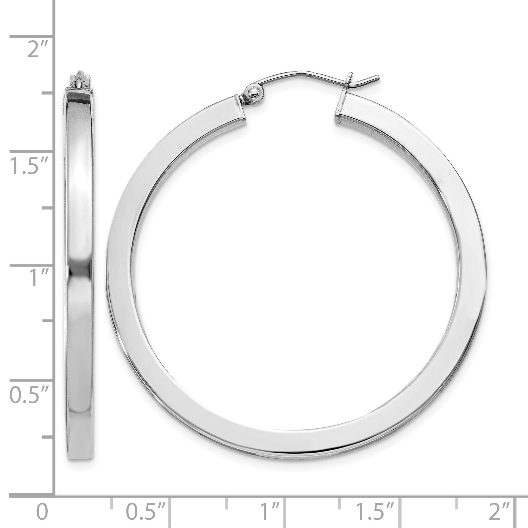 Sterling Silver Rhodium-plated 3x40mm Square Tube Hoop Earrings
