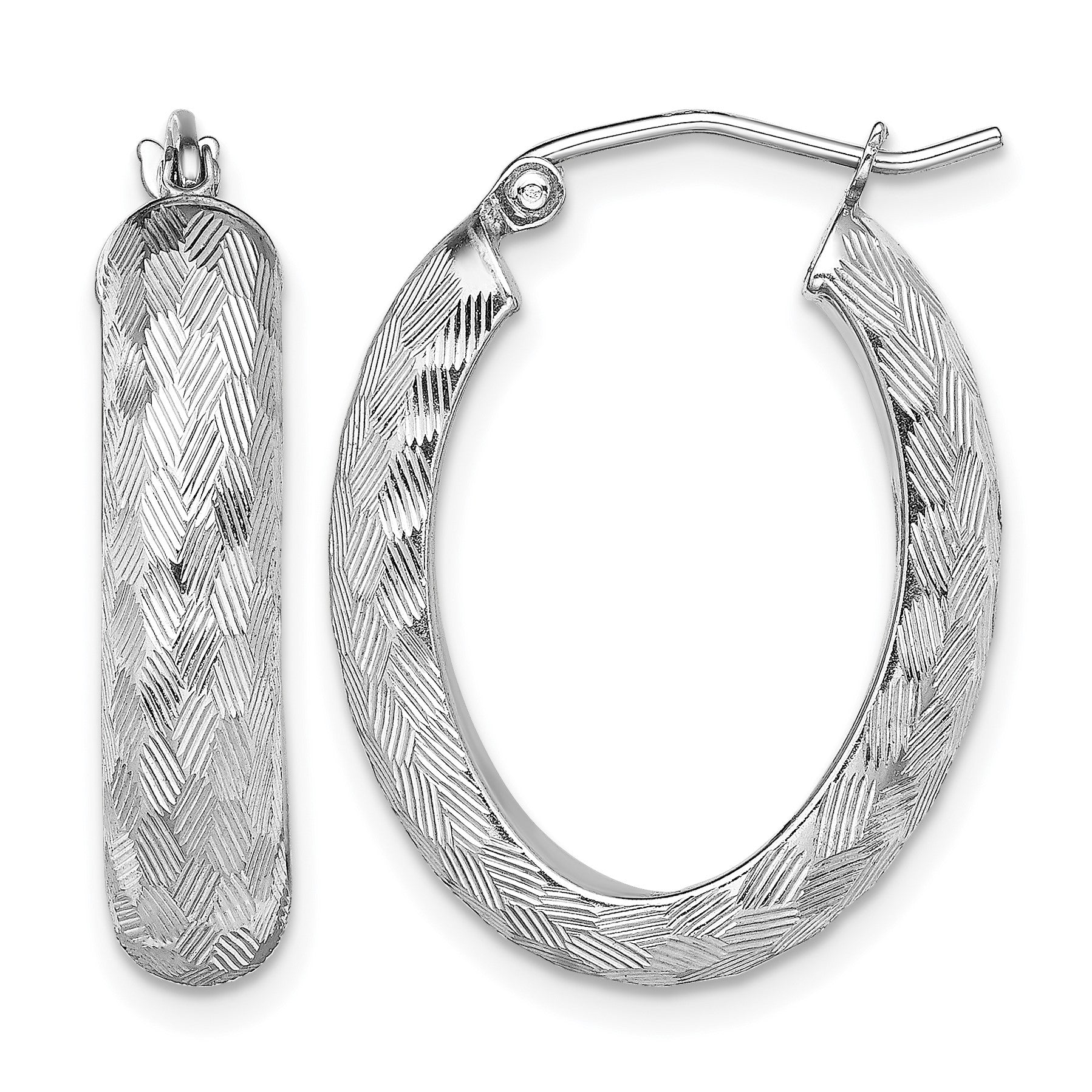 Sterling Silver Rhodium-plated Diamond-cut 5mm Oval Hoop Earrings