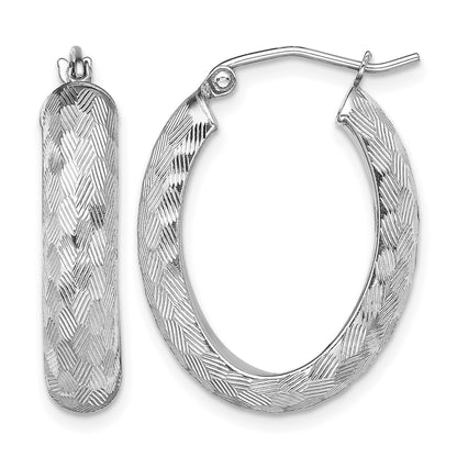 Sterling Silver Rhodium-plated Diamond-cut 5mm Oval Hoop Earrings