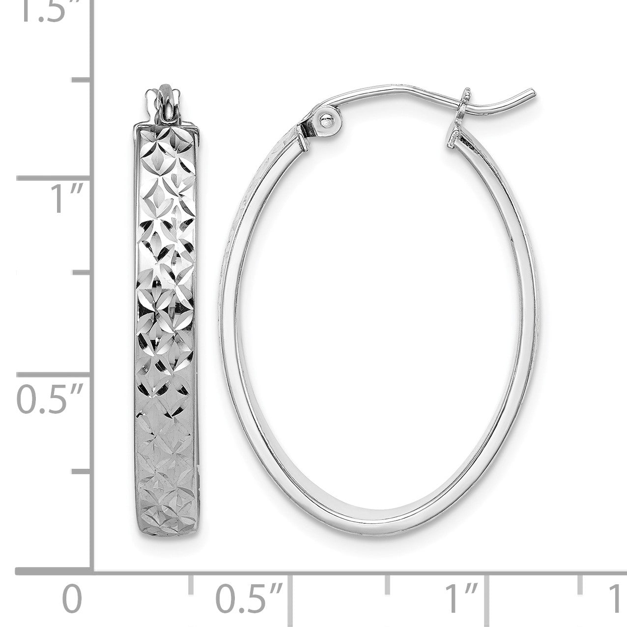 Sterling Silver Rhodium-plated Diamond-cut 4mm Oval Hoop Earrings