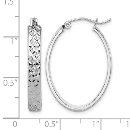Sterling Silver Rhodium-plated Diamond-cut 4mm Oval Hoop Earrings