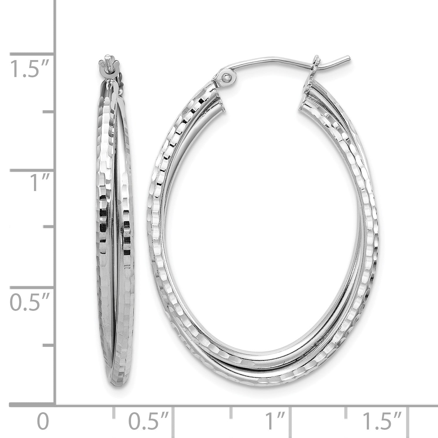 Sterling Silver Rhodium Plated Textured Double Oval Hoop Earrings