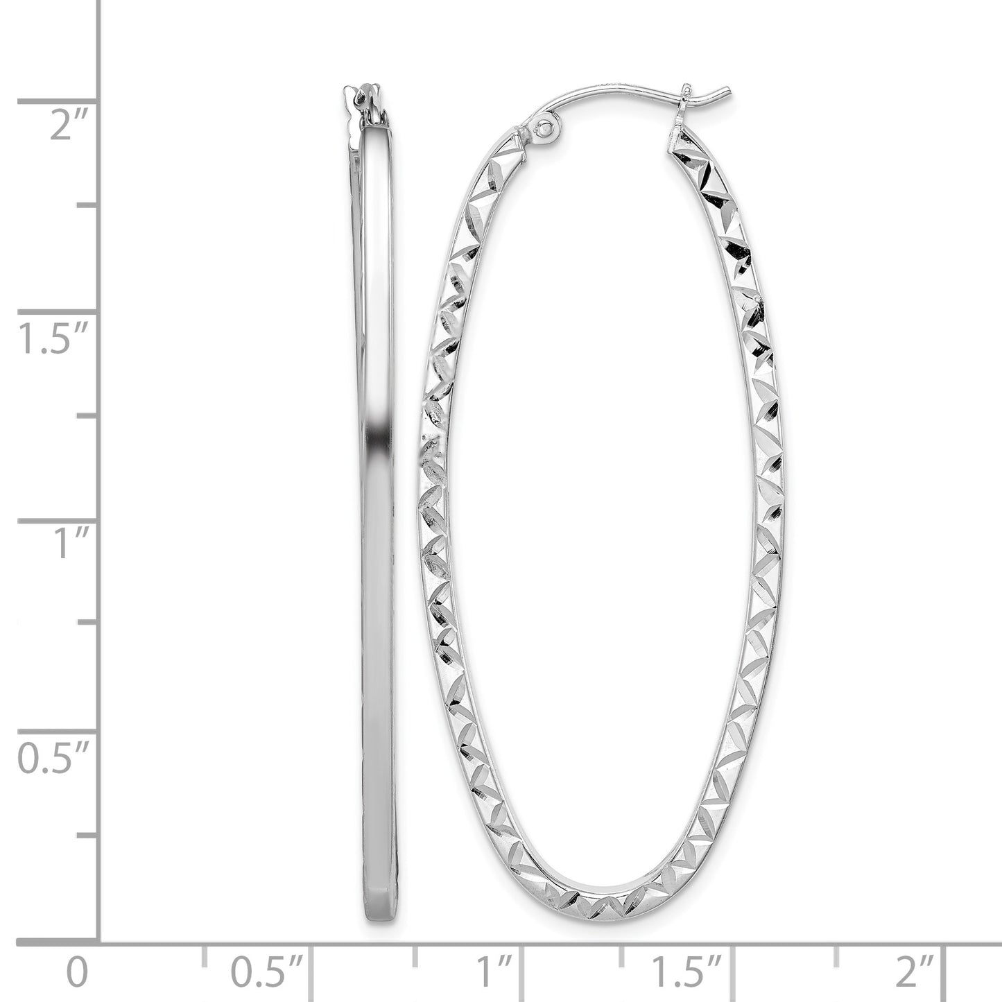 Sterling Silver Rhodium-plated Diamond-cut 2mm Oval Hoop Earrings