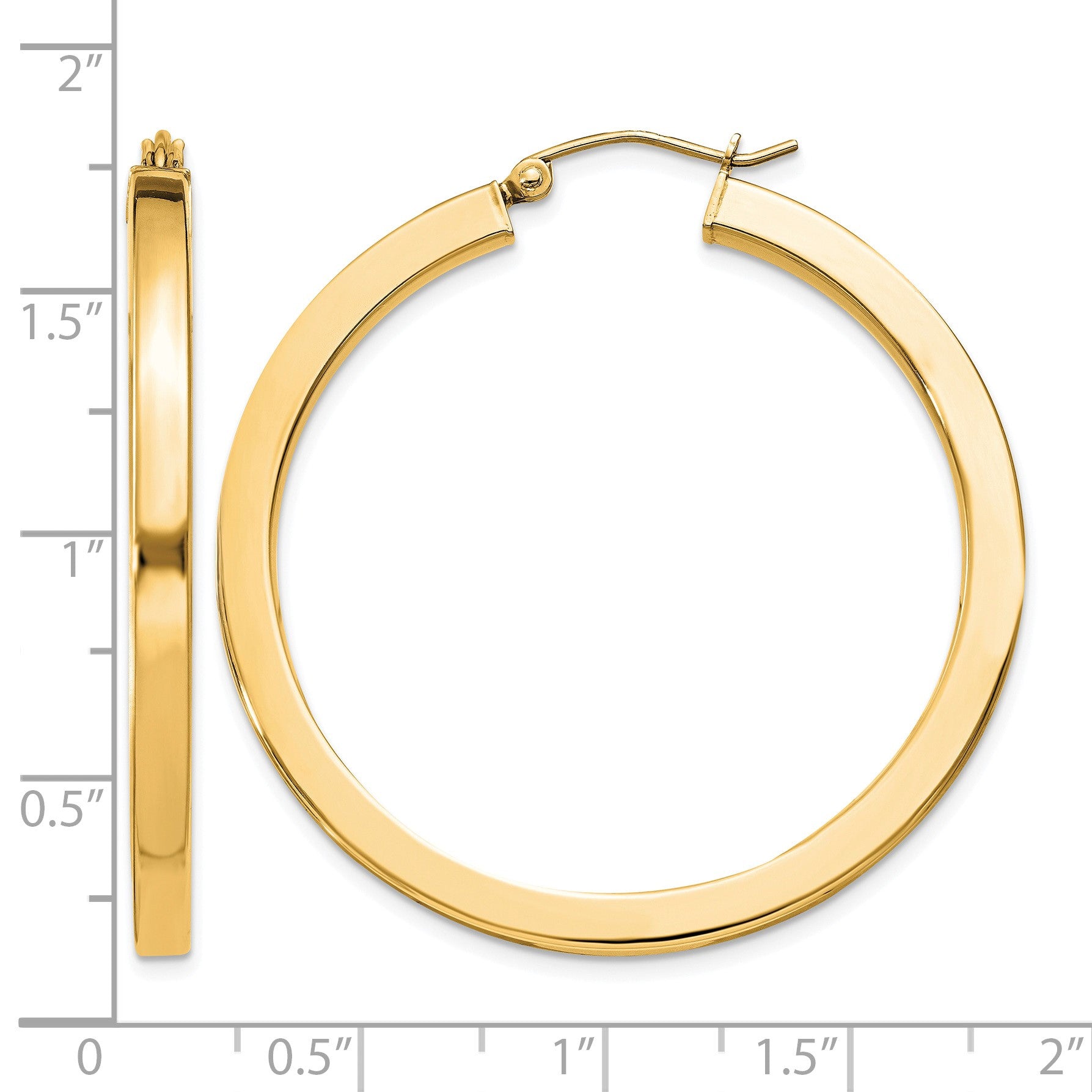 Sterling Silver Flash Gold-plated 3x40mm Square Tube Hoop Earrings