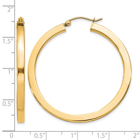Sterling Silver Flash Gold-plated 3x40mm Square Tube Hoop Earrings