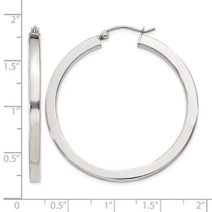 Sterling Silver 3x40mm Square Tube Hoop Earrings