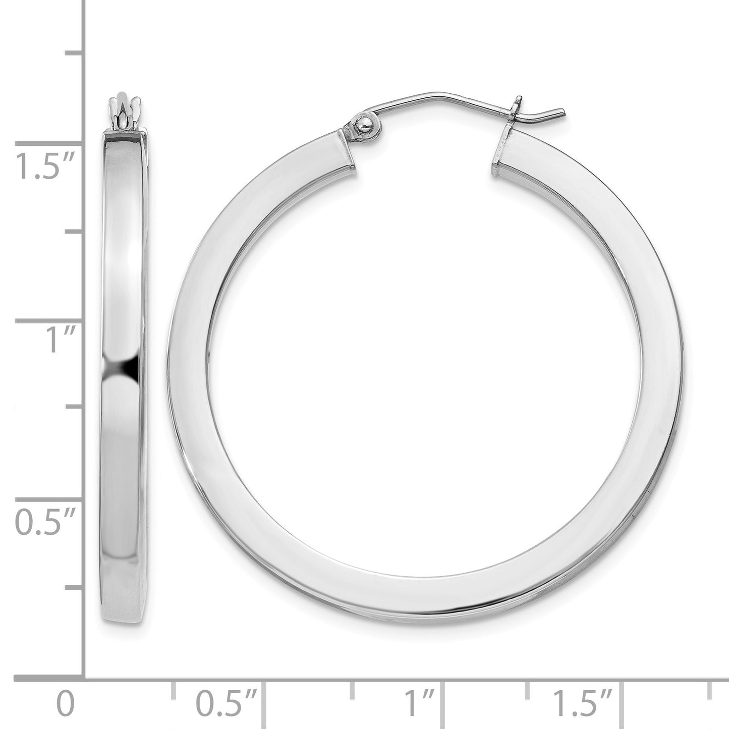 Sterling Silver Rhodium-plated 3x35mm Square Tube Hoop Earrings