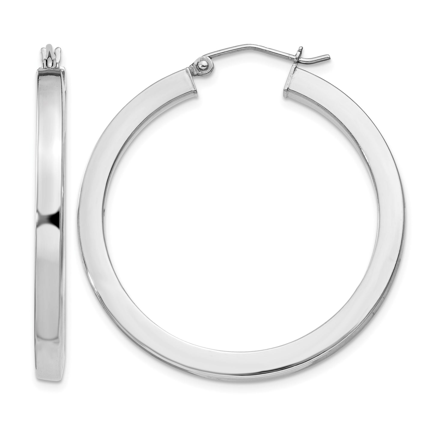 Sterling Silver Rhodium-plated 3x35mm Square Tube Hoop Earrings