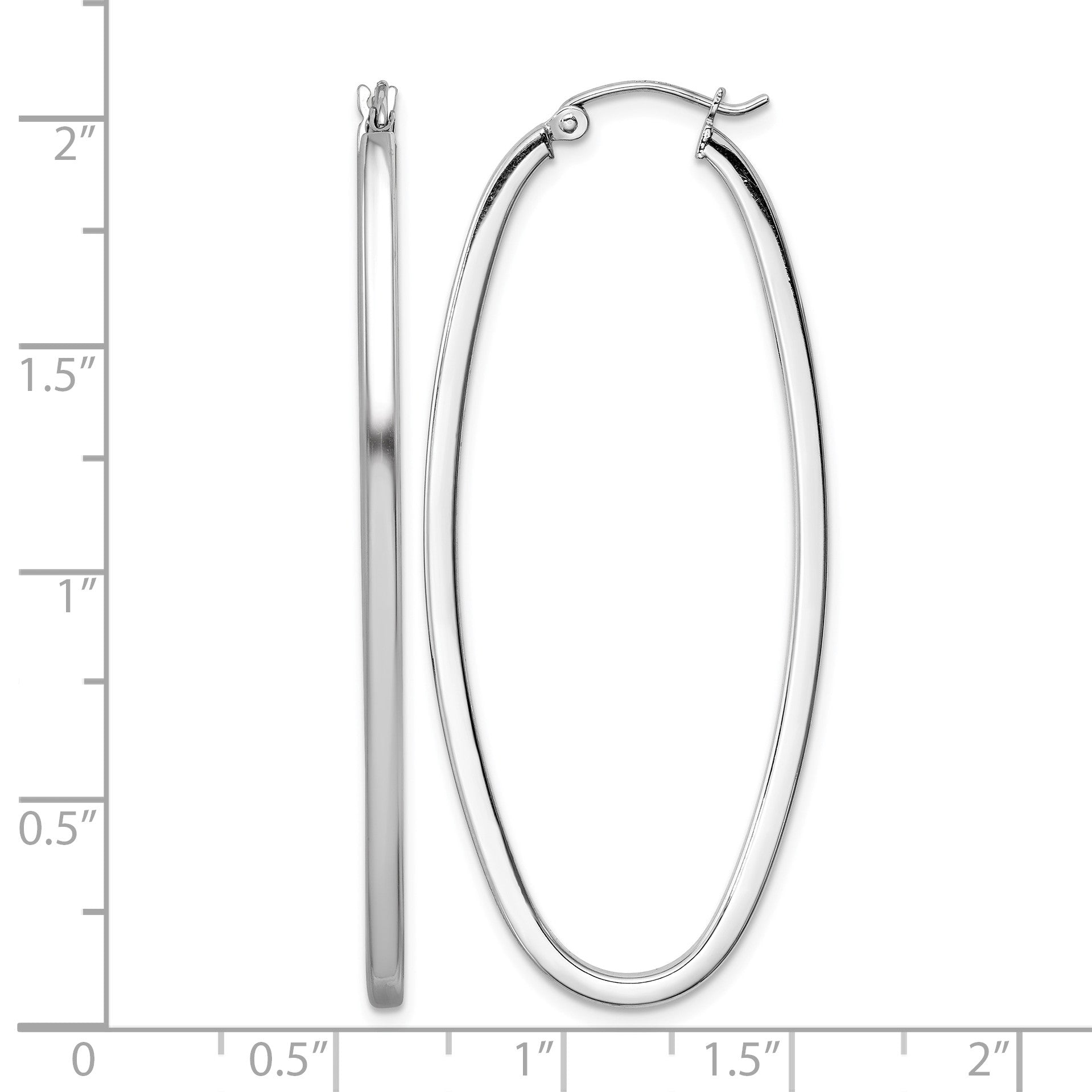 Sterling Silver Rhodium-plated 2mm Square Tube Oval Hoop Earrings