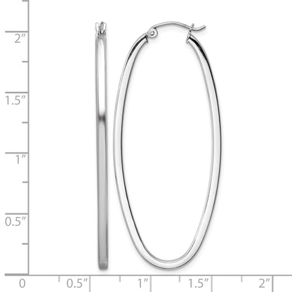 Sterling Silver Rhodium-plated 2mm Square Tube Oval Hoop Earrings