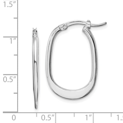Sterling Silver Rhodium-plated Polished Squared Oval Hoop Earrings
