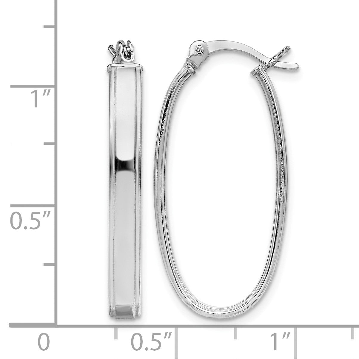 Sterling Silver Rhodium-plated Beveled Edge 4mm Oval Hoop Earrings