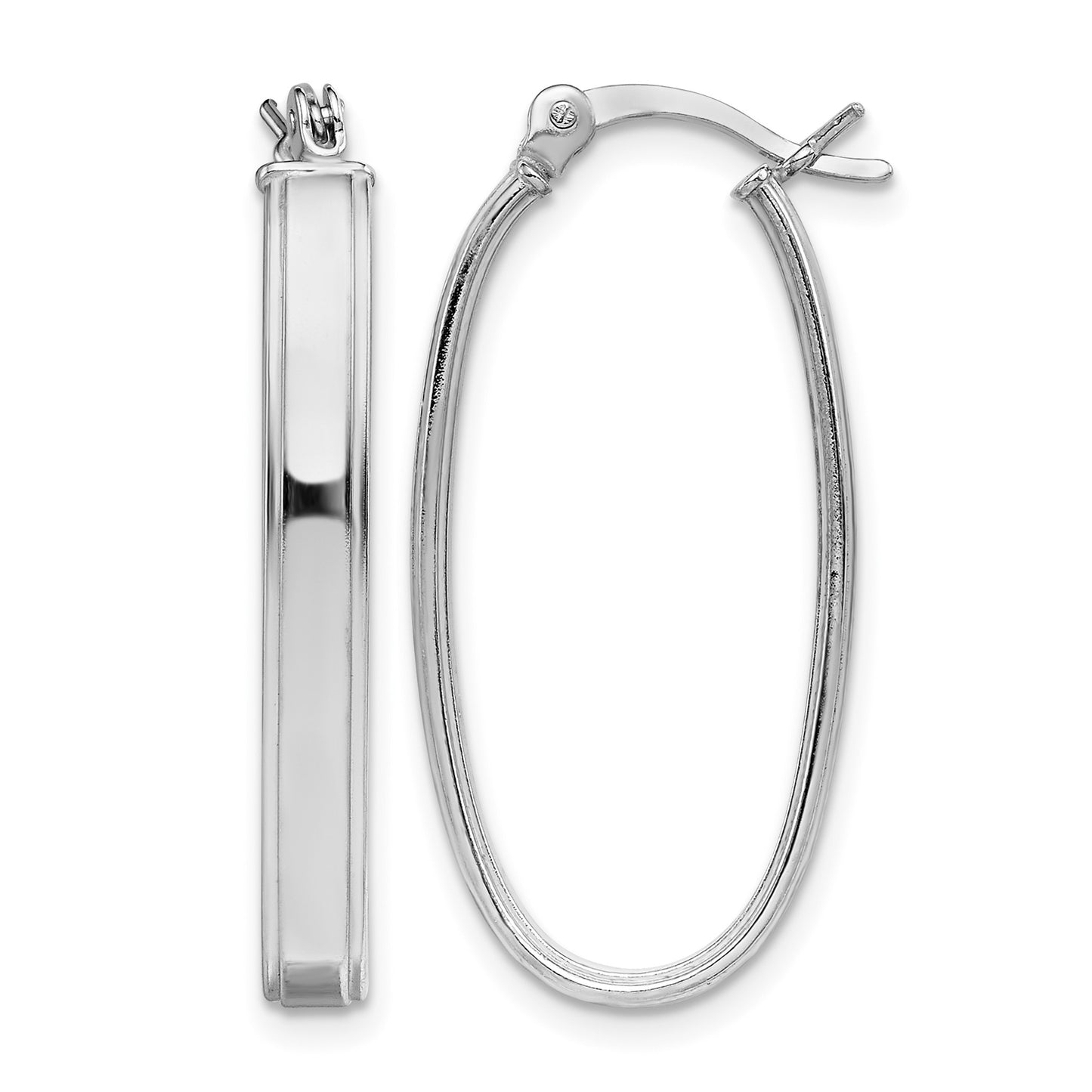 Sterling Silver Rhodium-plated Beveled Edge 4mm Oval Hoop Earrings