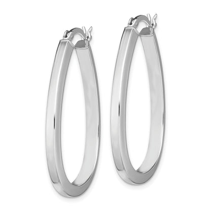 Sterling Silver Rhod-plated Square Tube 4mm Teardrop Hoop Earrings