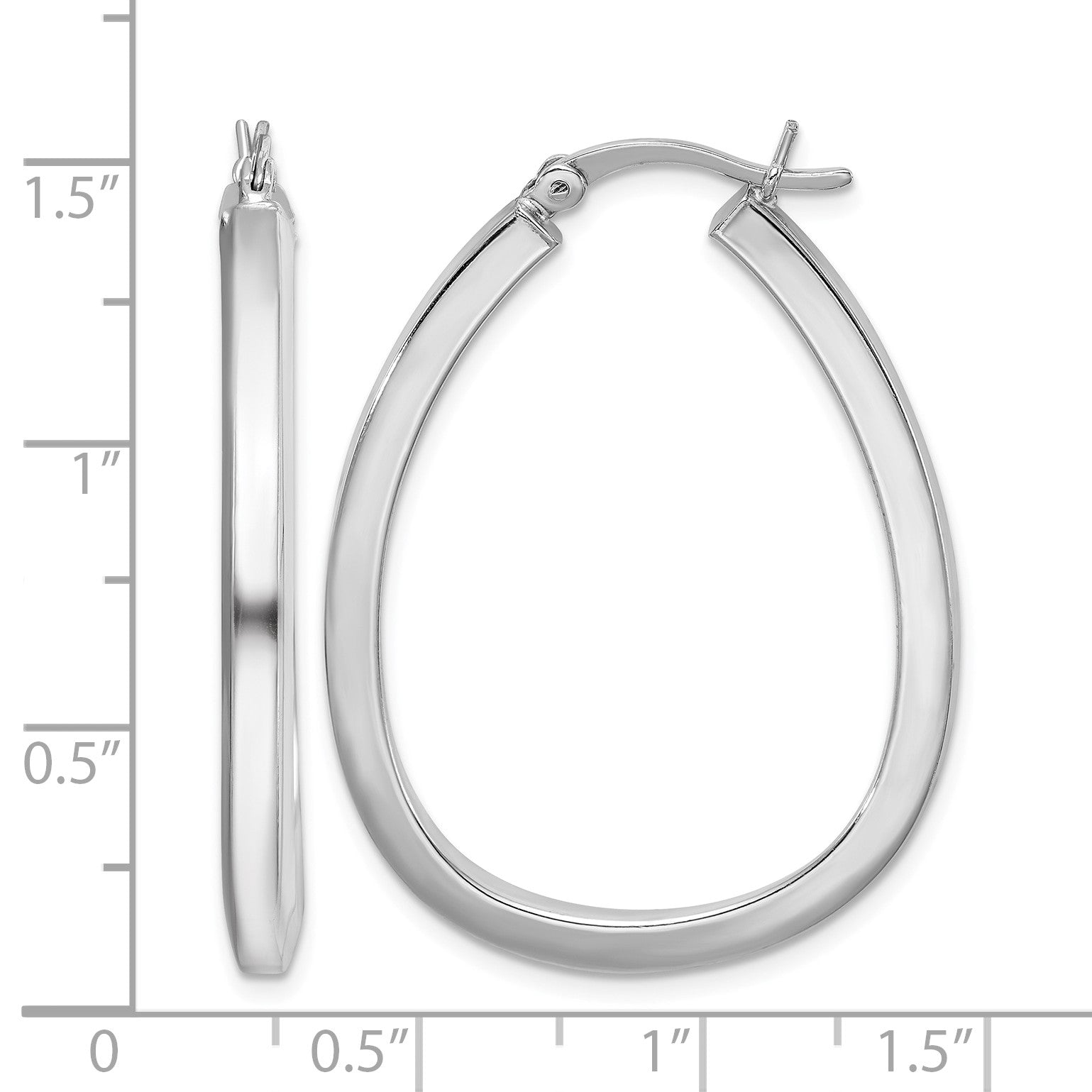 Sterling Silver Rhod-plated Square Tube 4mm Teardrop Hoop Earrings