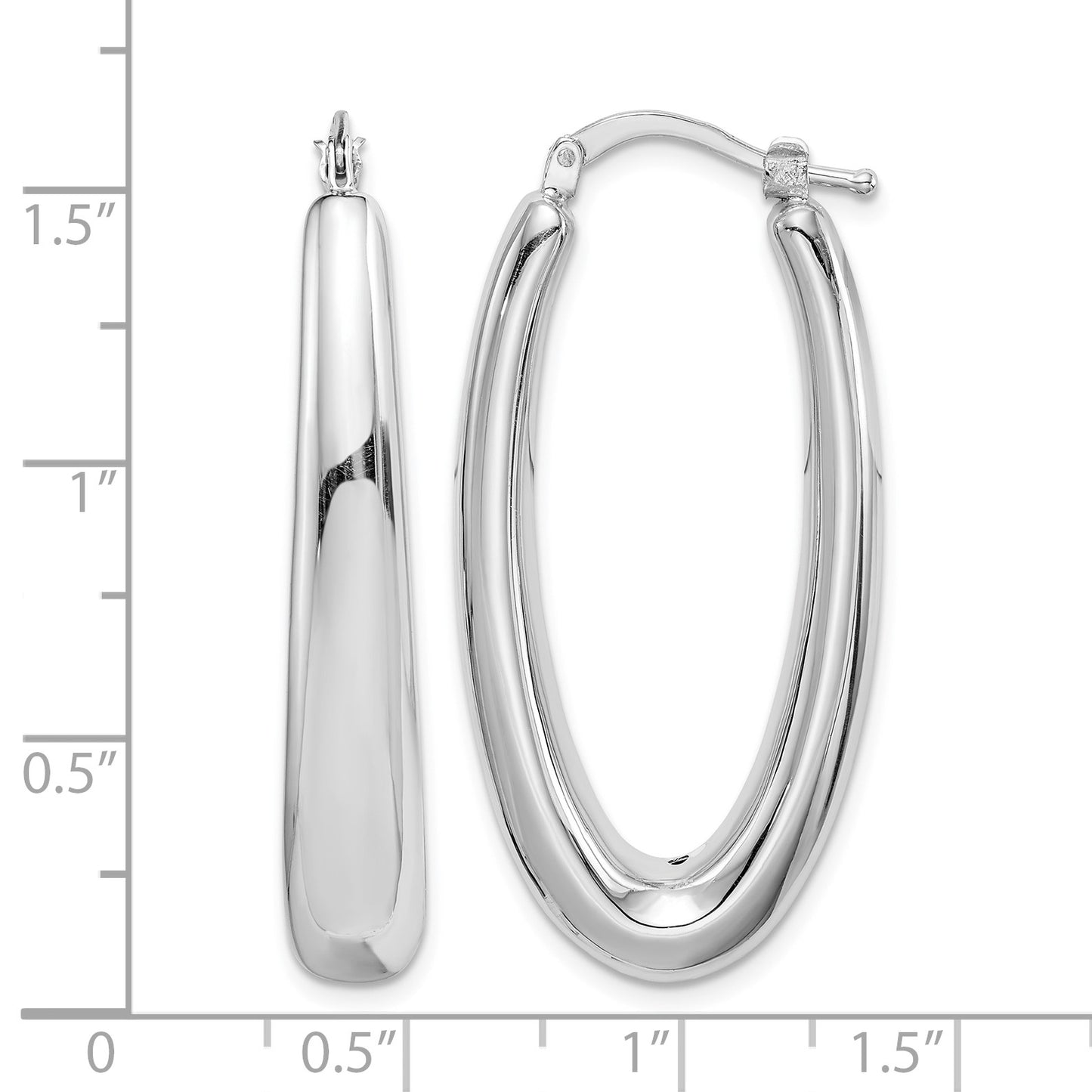 Sterling Silver Rhodium-plated Polished Hollow Oval Hoop Earrings