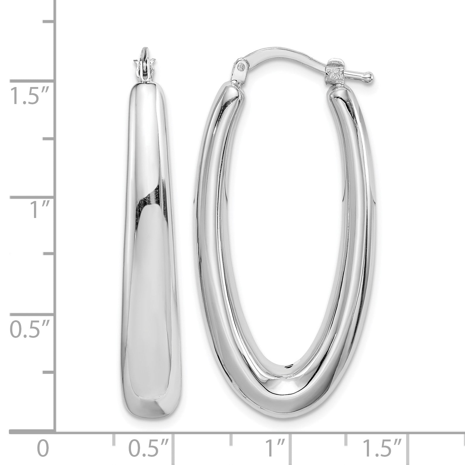 Sterling Silver Rhodium-plated Polished Hollow Oval Hoop Earrings
