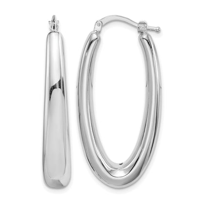 Sterling Silver Rhodium-plated Polished Hollow Oval Hoop Earrings