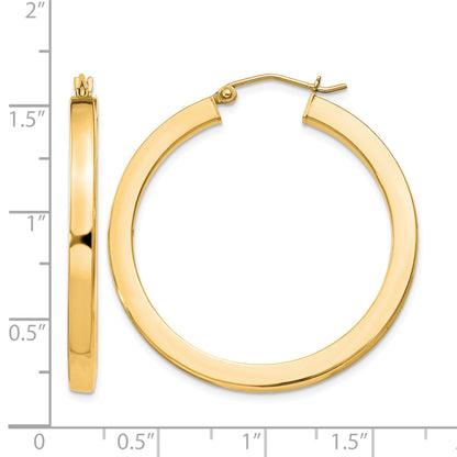 Sterling Silver Flash Gold-plated 3x35mm Square Tube Hoop Earrings